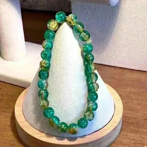 Vintage Green/ Gold Glass Beaded Stretch Bracelet